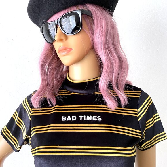 Striped Crop Top THE RAGGED PRIEST Velour Stretchy Festival Rave Urban Indie S - Picture 6 of 9